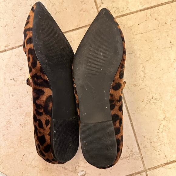 Asos Design 7 Mary Jane Pointed Suede Ballet Flat Leopard Old Money Gold Chain - Picture 10 of 11